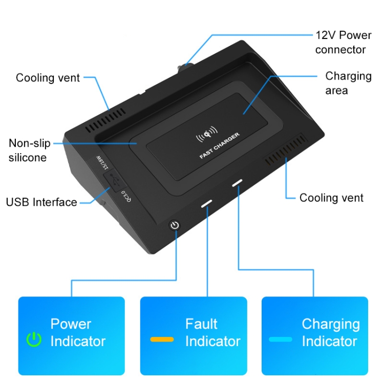 HFC-1031 Car Qi Standard Wireless Charger 10W Quick Charging for Volkswagen Teramont 2018-2020, Left Driving HFC-1031 Car Qi Standard Wireless Charger 10W Quick Charging for Volkswagen Teramont 2018-2020, Left Driving