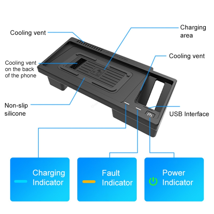 HFC-1033 Car Qi Standard Wireless Charger 10W Quick Charging for Volkswagen Teramont 2021, Left Driving HFC-1033 Car Qi Standard Wireless Charger 10W Quick Charging for Volkswagen Teramont 2021, Left Driving