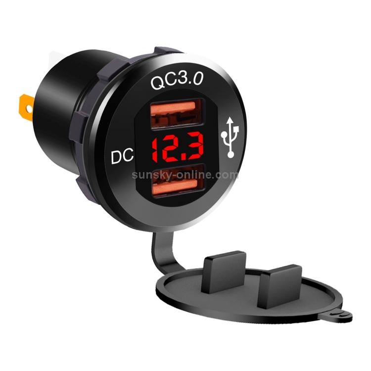 ZH-876C2 Car Square Aluminum Alloy QC 3.0 Dual USB Charger with Voltmeter & 60cm Cable ZH-876C2 Car Square Aluminum Alloy QC 3.0 Dual USB Charger with Voltmeter & 60cm Cable