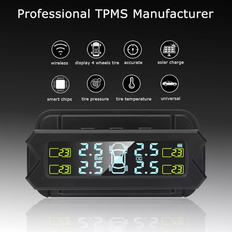 6 Alarm Modes Tire Pressure Monitoring System with Intelligent Voice Real-Time Pressure & Temperature Alerts Universal Wireless Smart Car Tire Safety Monitor with Solar and USB Charge Install Tool 