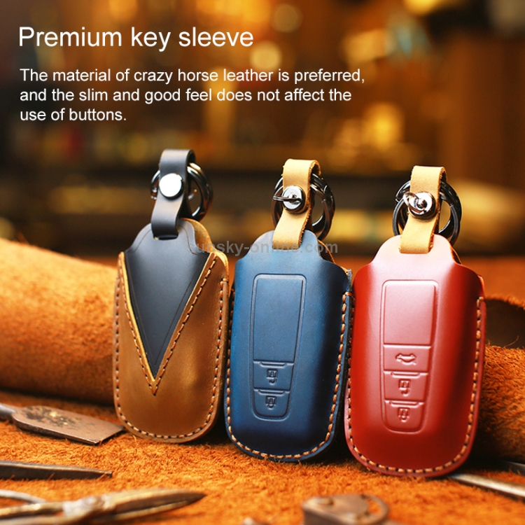Pour étui de protection clé en cuir de vachette de voiture Toyota, version  à trois clés (rouge)