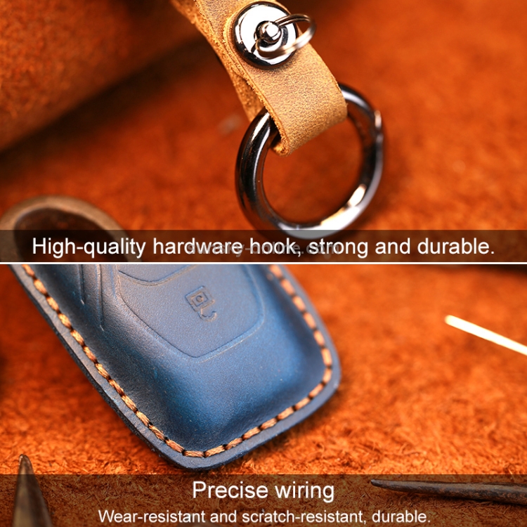 Housse de protection pour clé de protection en cuir de vachette de voiture  Volvo (marron)