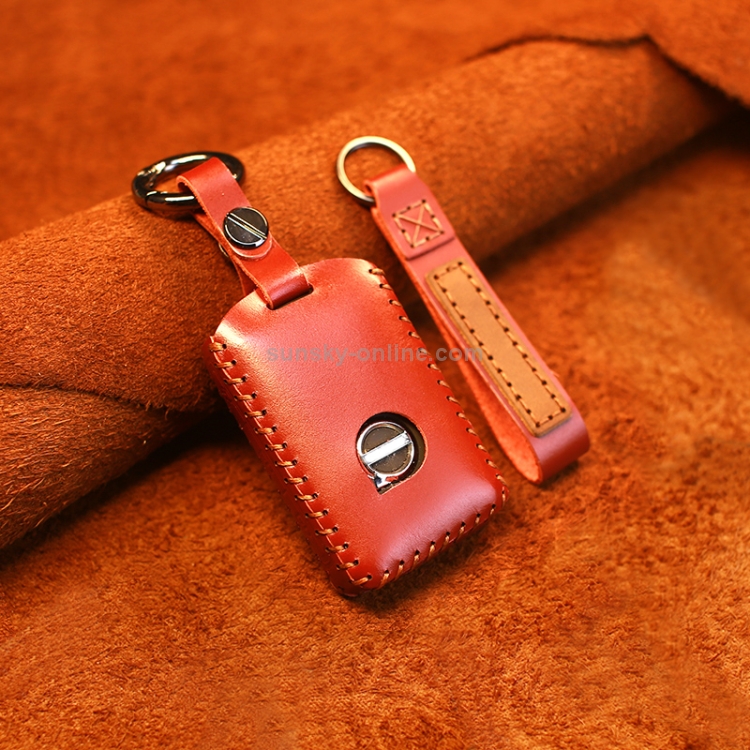 Housse de protection pour clé en cuir de vachette de voiture de style à  fente unique Volvo (rouge)
