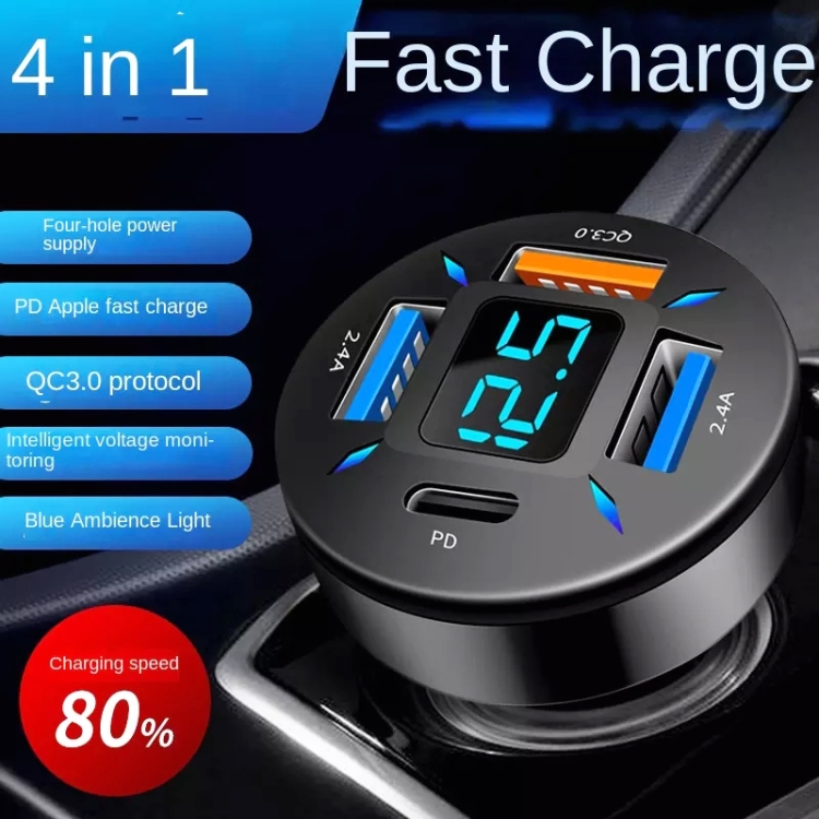 2pcs 4 in 1 USB 4.8A Digital Display Car Charger 2pcs 4 in 1 USB 4.8A Digital Display Car Charger