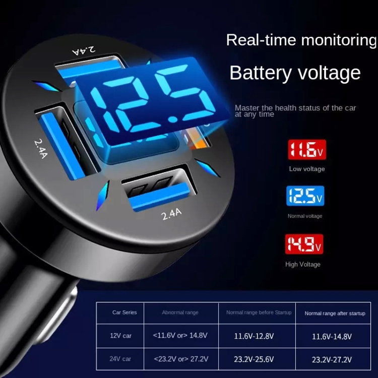 2pcs 4 in 1 USB 4.8A Digital Display Car Charger 2pcs 4 in 1 USB 4.8A Digital Display Car Charger