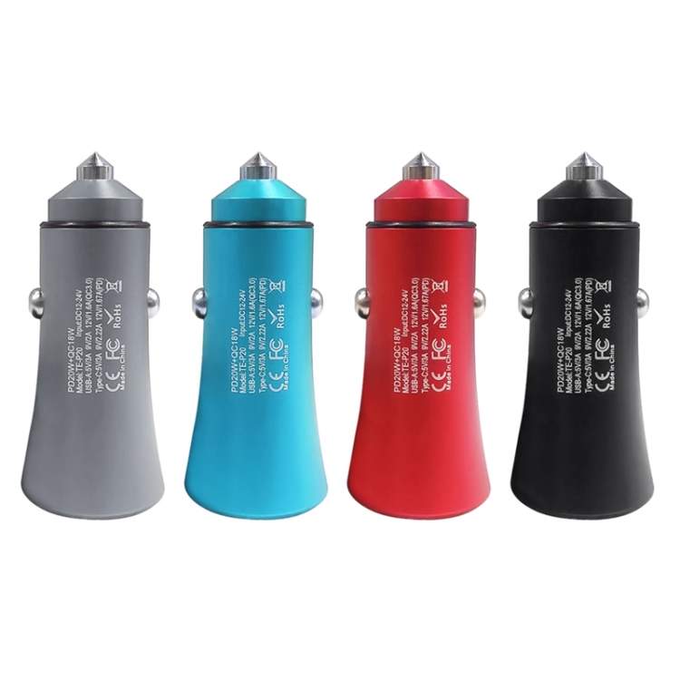 PD 20W Aluminum Alloy Dual Interface Car Fast Charger (Grey) PD 20W Aluminum Alloy Dual Interface Car Fast Charger (Grey)