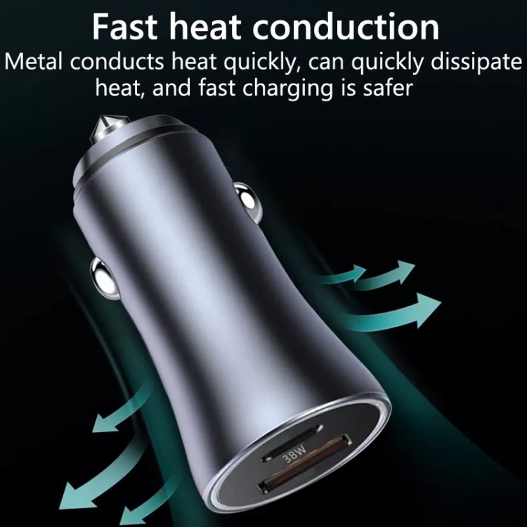 PD 20W Aluminum Alloy Dual Interface Car Fast Charger (Grey) PD 20W Aluminum Alloy Dual Interface Car Fast Charger (Grey)