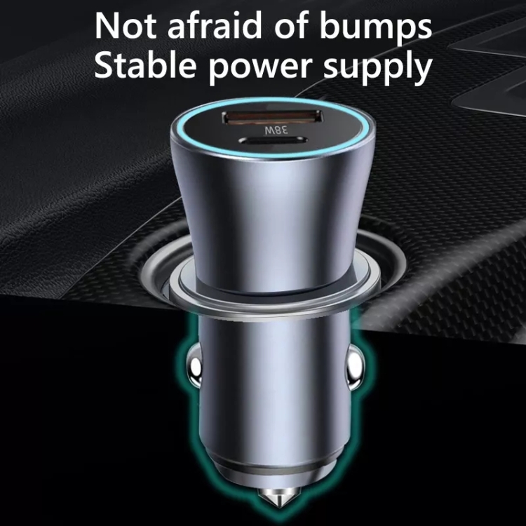 PD 20W Aluminum Alloy Dual Interface Car Fast Charger (Grey) PD 20W Aluminum Alloy Dual Interface Car Fast Charger (Grey)