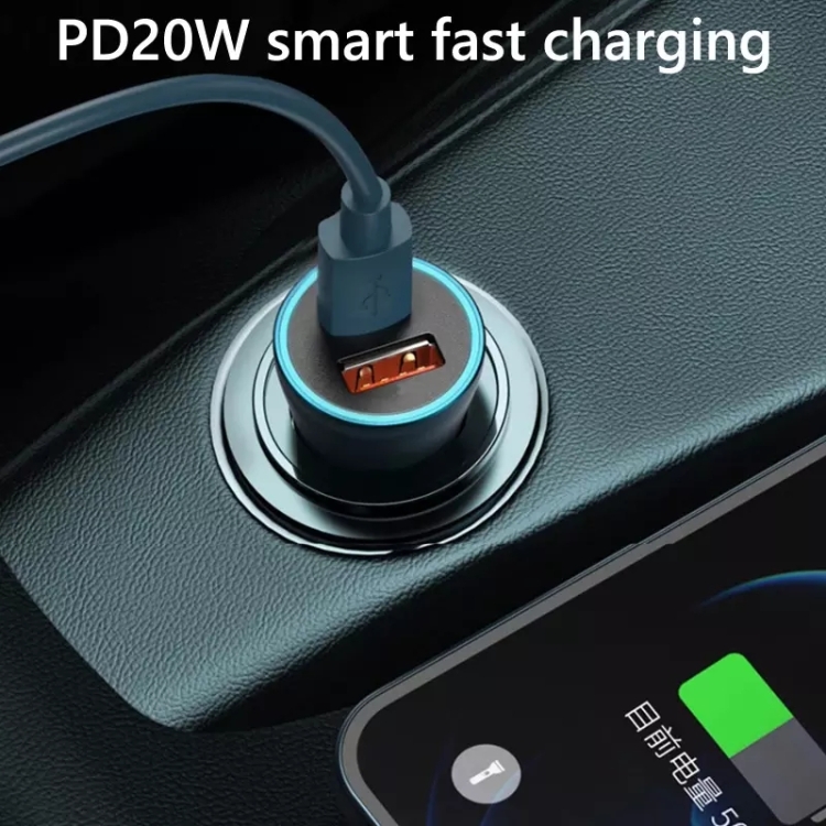PD 20W Aluminum Alloy Dual Interface Car Fast Charger (Grey) PD 20W Aluminum Alloy Dual Interface Car Fast Charger (Grey)