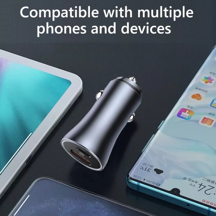 PD 20W Aluminum Alloy Dual Interface Car Fast Charger (Grey) PD 20W Aluminum Alloy Dual Interface Car Fast Charger (Grey)
