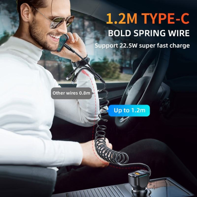 K4 Car 3 in 1 PD + USB Dual Port Fast Charger with Spring Data Cable K4 Car 3 in 1 PD + USB Dual Port Fast Charger with Spring Data Cable