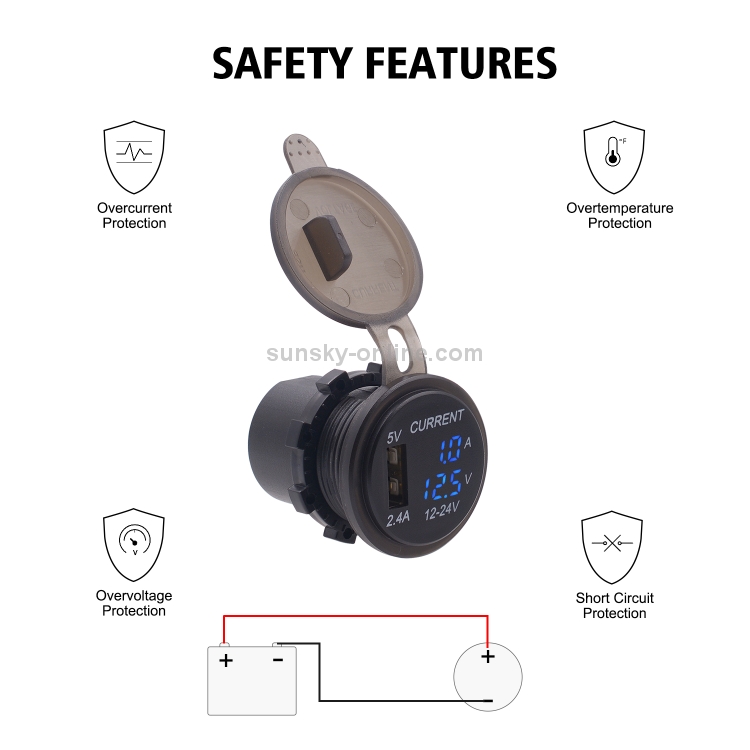 Universal Car Single Port USB Charger Power Outlet Adapter 2.4A 5V IP66 with LED Digital Voltmeter + Ammeter + 60cm Cable(Blue Light) Universal Car Single Port USB Charger Power Outlet Adapter 2.4A 5V IP66 with LED Digital Voltmeter + Ammeter + 60cm Cable(Blue Light)