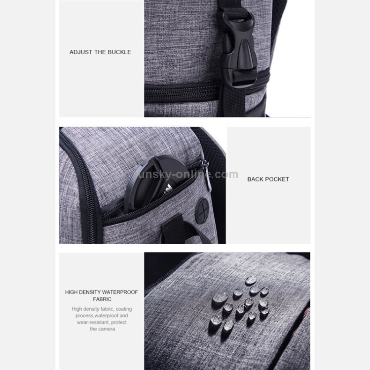 Multi-functional Waterproof Nylon Shoulder Backpack Padded Shockproof Camera Case Bag for Nikon Canon DSLR Cameras(Grey) - 10