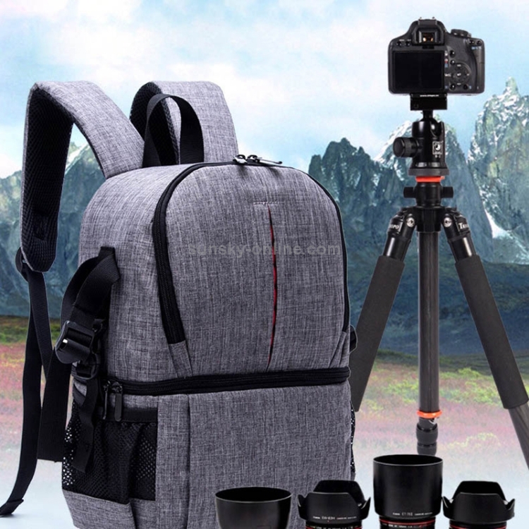 Multi-functional Waterproof Nylon Shoulder Backpack Padded Shockproof Camera Case Bag for Nikon Canon DSLR Cameras(Grey) - 13