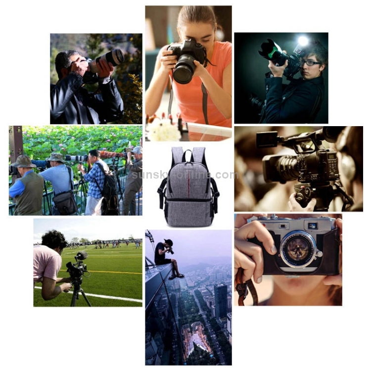 Multi-functional Waterproof Nylon Shoulder Backpack Padded Shockproof Camera Case Bag for Nikon Canon DSLR Cameras(Grey) - 14