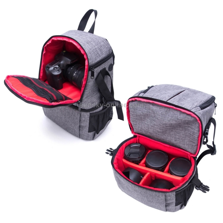 Multi-functional Waterproof Nylon Shoulder Backpack Padded Shockproof Camera Case Bag for Nikon Canon DSLR Cameras(Grey) - 2