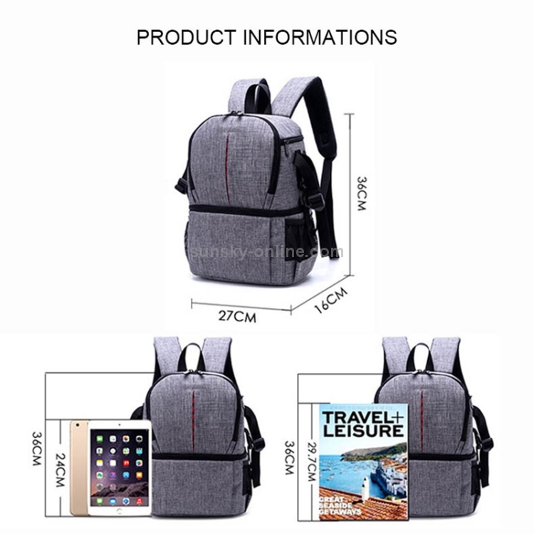 Multi-functional Waterproof Nylon Shoulder Backpack Padded Shockproof Camera Case Bag for Nikon Canon DSLR Cameras(Grey) - 3