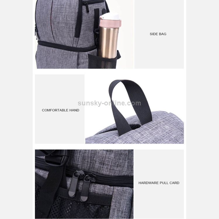 Multi-functional Waterproof Nylon Shoulder Backpack Padded Shockproof Camera Case Bag for Nikon Canon DSLR Cameras(Grey) - 9