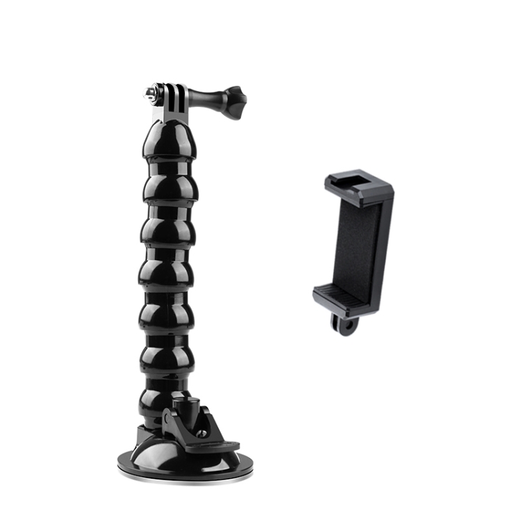 Extended Suction Cup Jaws Flex Clamp Mount with Cold Shoe Phone Clamp (Black) - 1