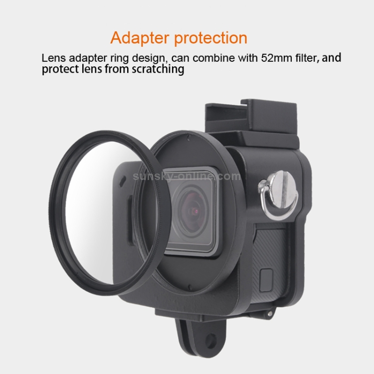 Color : Color1 CHENYANTUB Camera Accessories Housing Shell CNC Aluminum Alloy Protective Cage with Insurance Frame & 52mm UV Lens for GoPro HERO7 Black /6/5 Black 