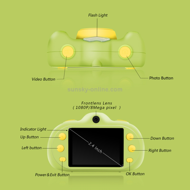 P8 Cámara para niños de doble lente y ocho megapíxeles de 2,4 pulgadas, compatible con tarjeta TF de 32 GB (verde) - 2