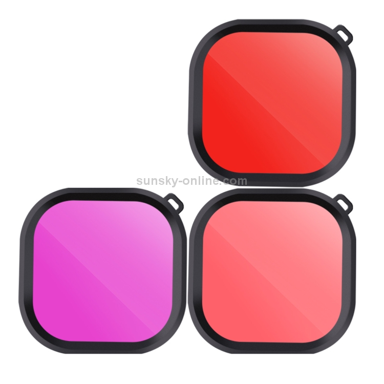 Kits de filtros de lentes de buceo con carcasa cuadrada de 3 colores, rosa, morado, rojo para GoPro HERO8, carcasa impermeable original negra - 1