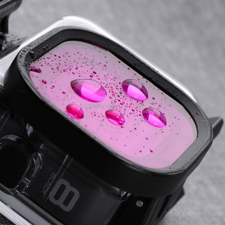 Kits de filtros de lentes de buceo con carcasa cuadrada de 3 colores, rosa, morado, rojo para GoPro HERO8, carcasa impermeable original negra - 4