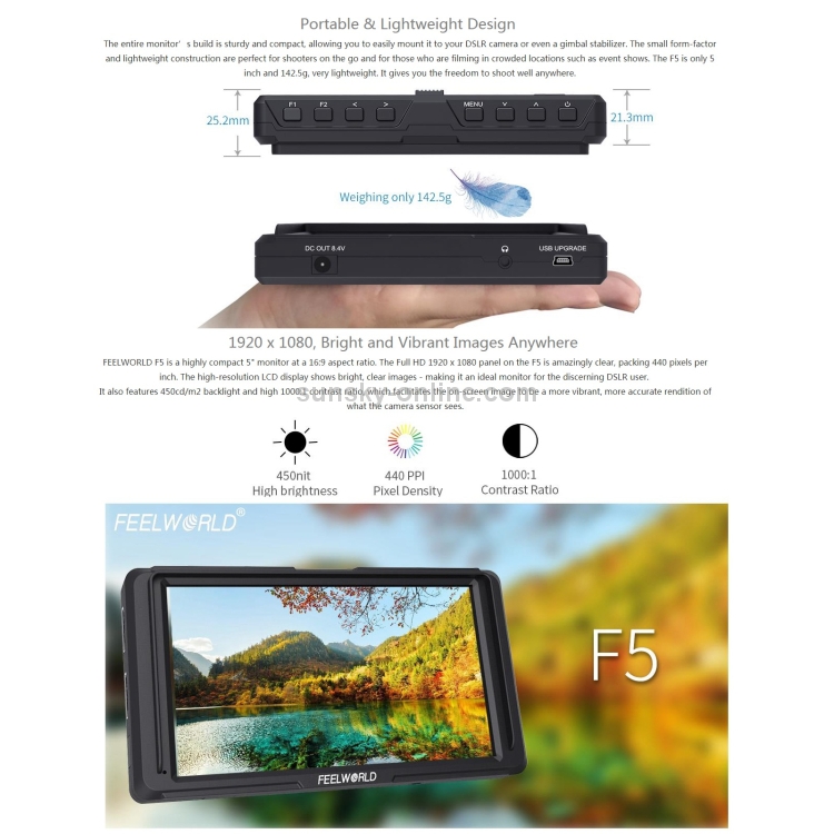 FEELWORLD F6S Full HD 1920x1080 5.0 นิ้ว IPS หน้าจอกล้อง DSLR Field ...