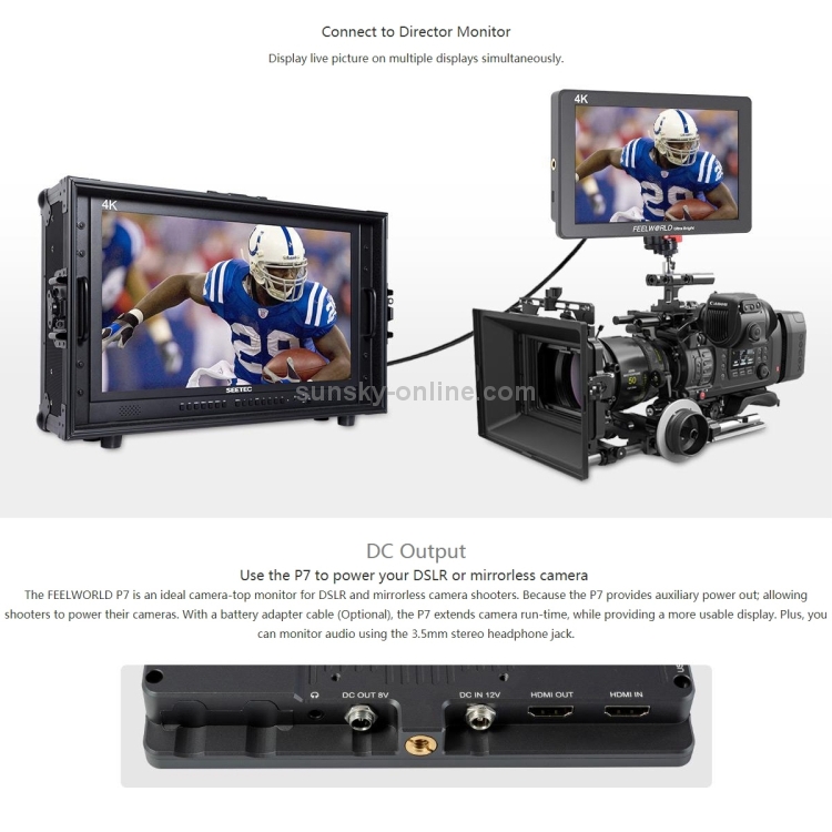 SUNSKY - FEELWORLD P7 1920x1200 2200 нит 7-дюймовый IPS-экран HDMI 4K  Камера Полевой монитор