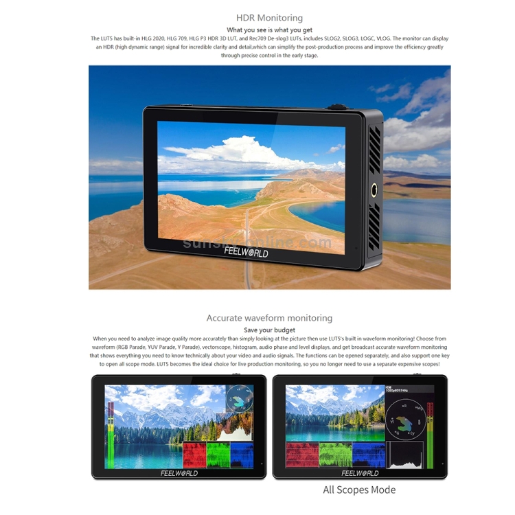 Feelworld LUT5 5.5インチ超高明るい3000nitタッチスクリーン