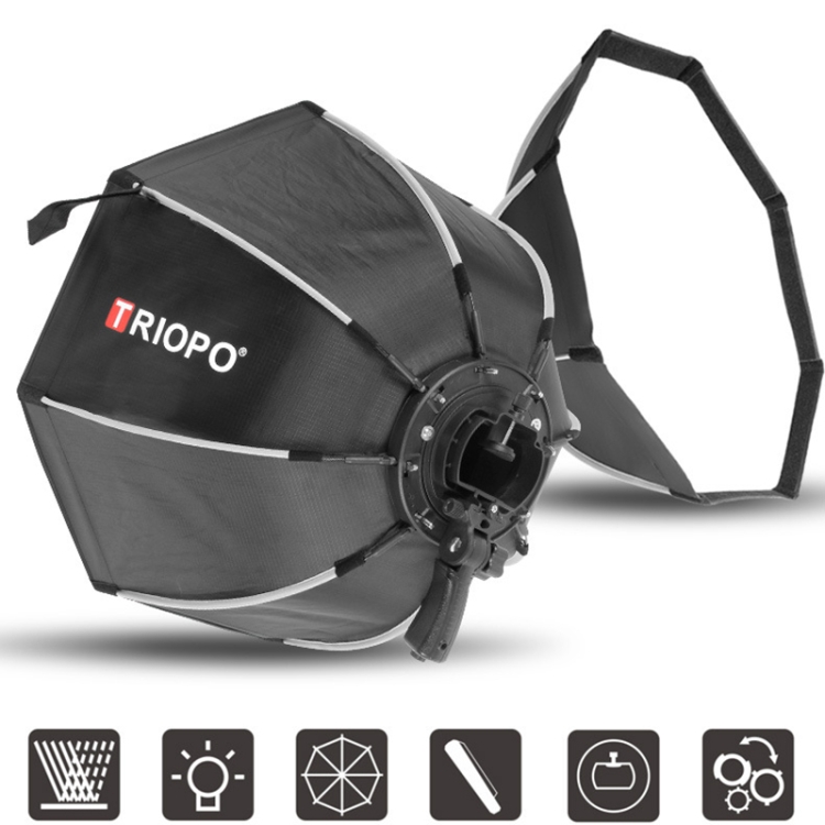 Triopo KS2-55 55 cm Carga rápida Speedlite Flash Octagon Parabolic Softbox Difusor (negro) - 2