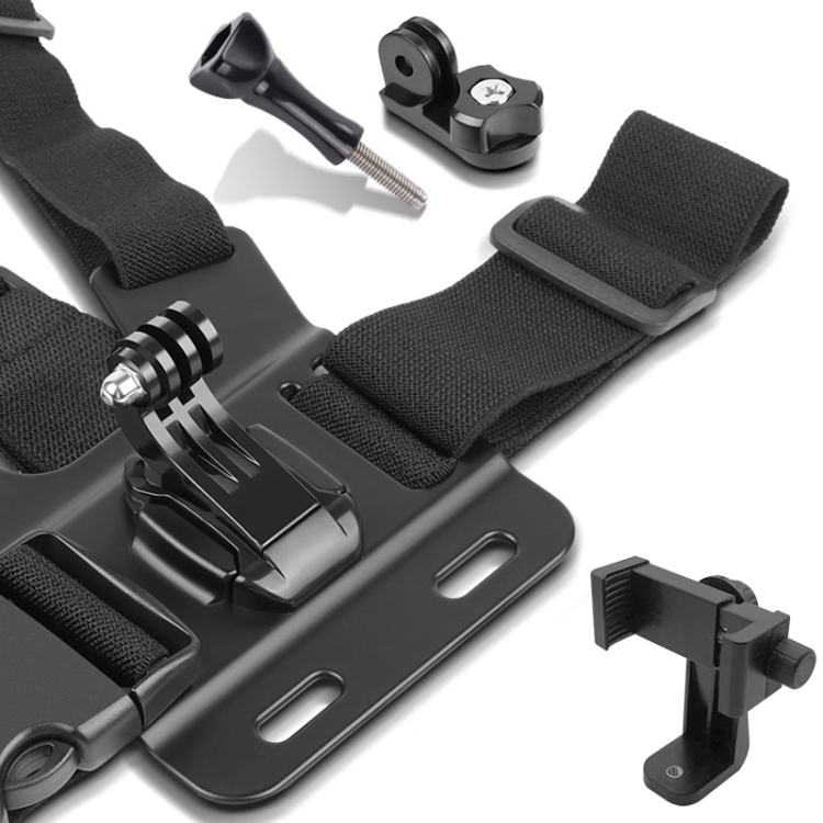 Adjustable Body Mount Belt Chest Strap with Phone Clamp & S-type Adapter & J  Hook