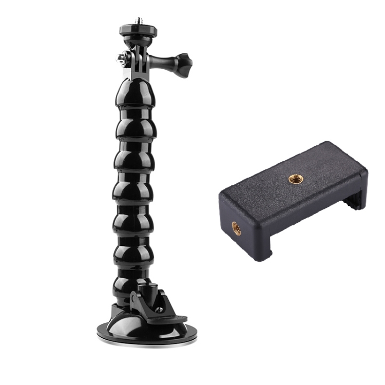 Extended Suction Cup Jaws Flex Clamp Mount with 1/4 inch Phone Clamp (Black) - 1