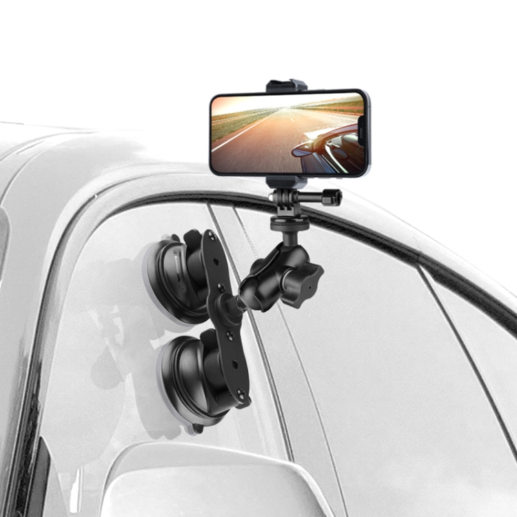 Triangle Suction Cup Mount Phone Holder with Tripod Adapter & Steel Tether & Safety Buckle (Black) Triangle Suction Cup Mount Phone Holder with Tripod Adapter & Steel Tether & Safety Buckle (Black)