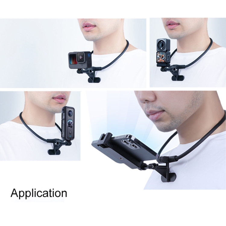 Soporte de teléfono de cámara de cuello portátil de manos libres con abrazadera de teléfono, versión extendida (negro) - 5