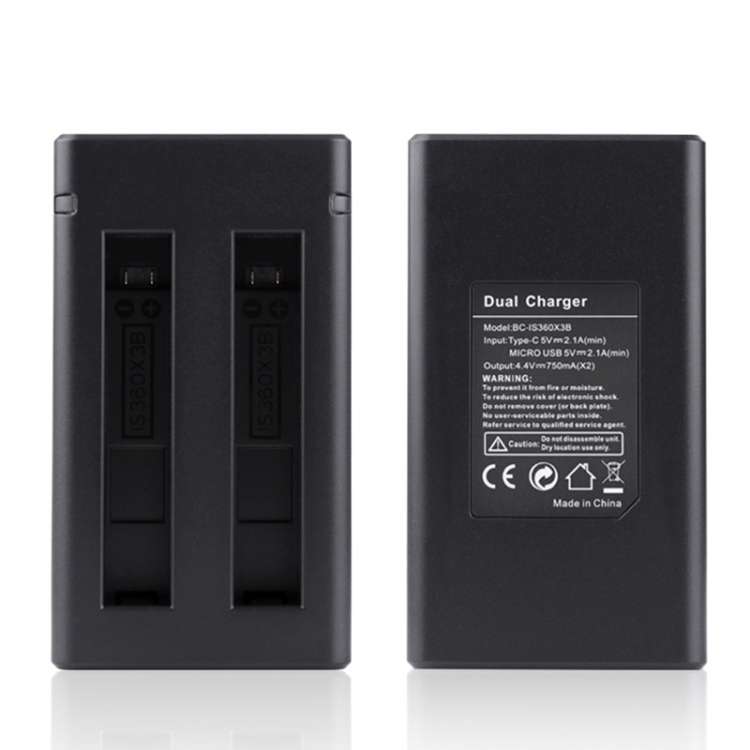 Pour Insta360 X3 USB Dual Batteries Chargeur avec câble et voyant lumineux  (Noir)