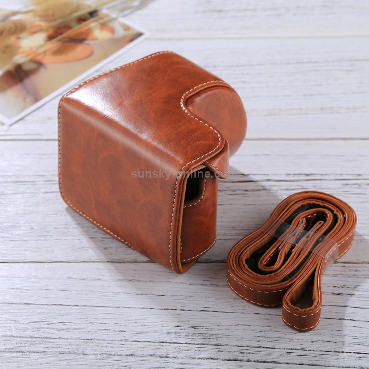 Camera Cases Camera Leather Full Body Camera PU Leather Case Bag with Strap for Sony A5100 / A5000 / NEX-3N 16-50mm / 40.5mm Lens Color : Brown Black