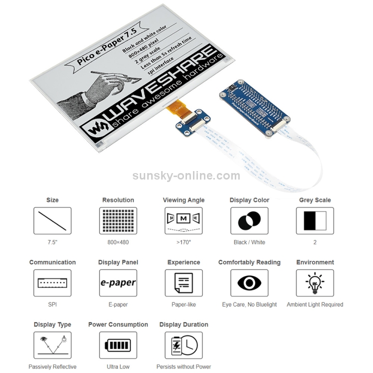 Waveshare 2.9inch Flexible E-Paper E-Ink Display for Raspberry Pi Pico  296×128