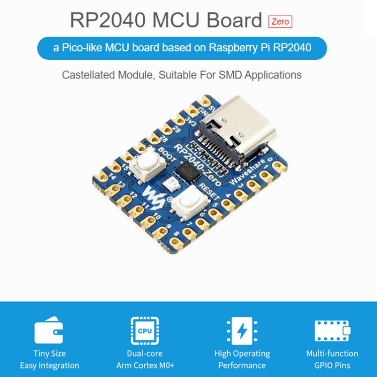 Waveshare Pico-Like MCU Board Based on Raspberry Pi RP2040 Mini Version,Castellated Module Suitable For SMD Applications 