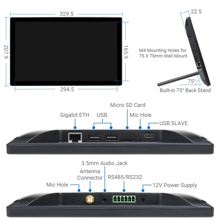 WAVESHARE Mini-Computer Powered by Raspberry Pi CM4 Touch Screen(US Plug)
