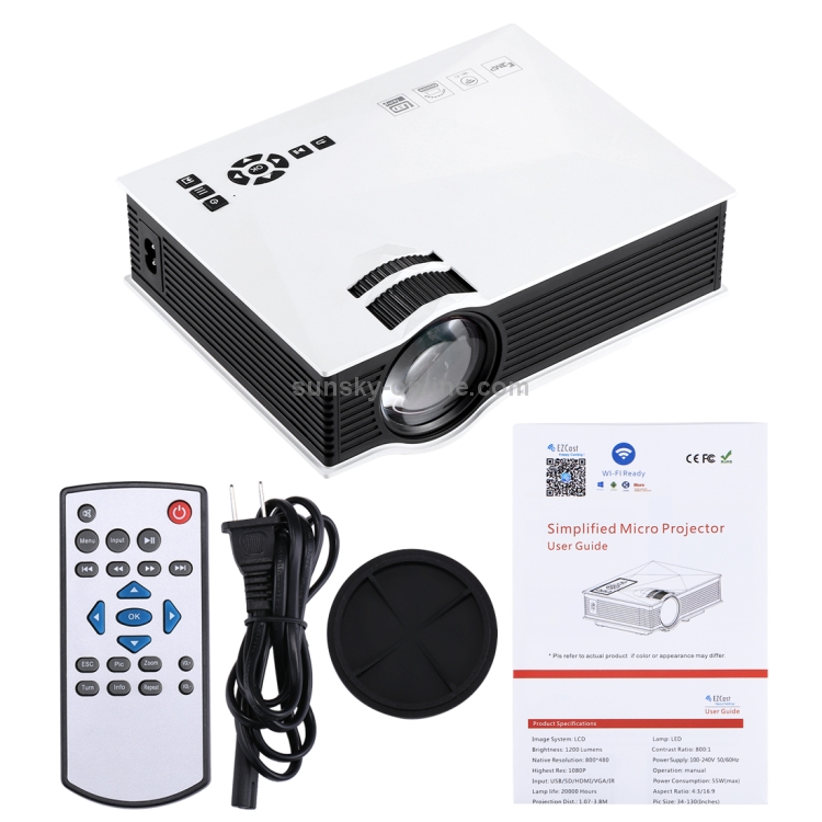 UC68 1200 Lumens HD 800 x 480 Digital LED Projector with Remote Control, Support USB / SD / VGA