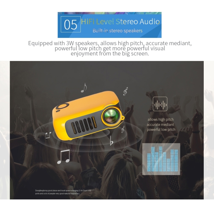 A2000 Proiettore portatile 800 Lumen LCD Home Theater Video Proiector,  Support 1080p, Plug UE (Yellow)