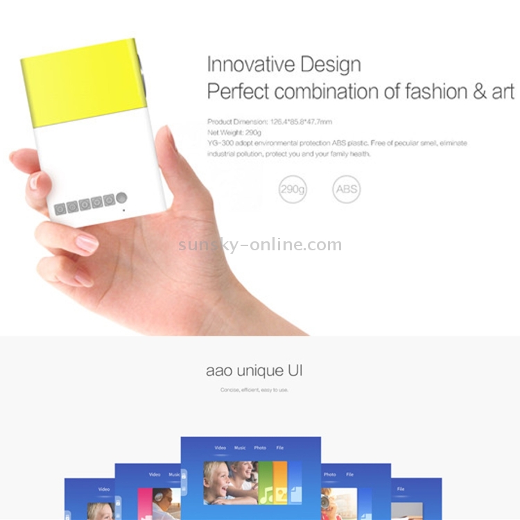 YG300 400LM Portable Mini Home Theater LED Projector with Remote Controller, Support HDMI, AV, SD, USB Interfaces (Yellow)