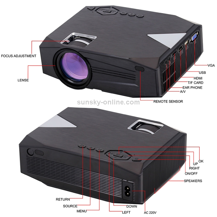 BLJ-333 1920x1080 2000 Lumens LCD Portable Home Theater Mini Projector,  Support HDMI / SD / USB / AV / VGA (Black)