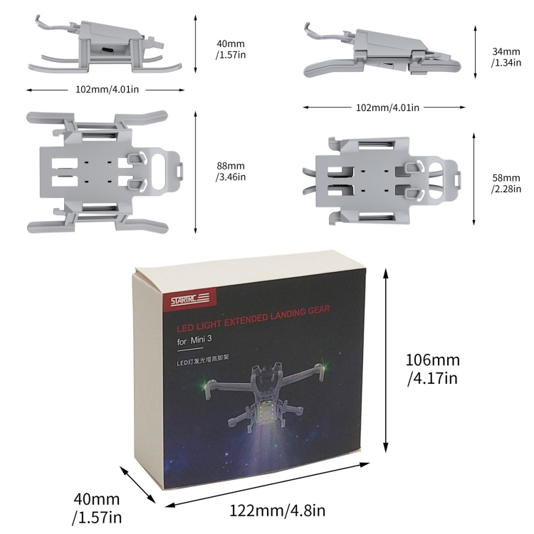 Para DJI Mini 3 STARTRC Luz LED Plegable Anti-caída Soporte de entrenamiento de tren de aterrizaje elevado (gris) - 7