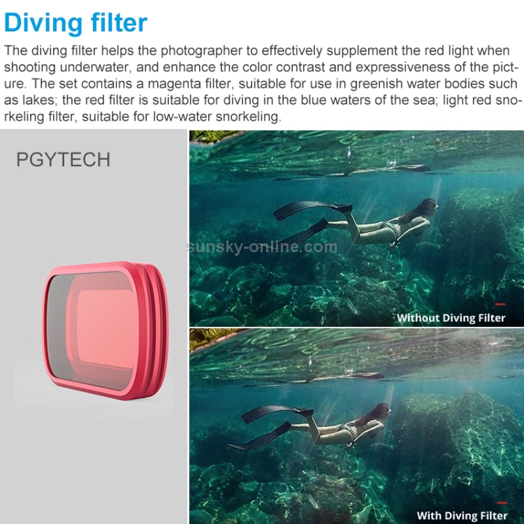 PGYTECH P-18C-016 Filtro de esnórquel rojo claro Filtro de lente de color de buceo profesional para DJI Osmo Pocket - 5
