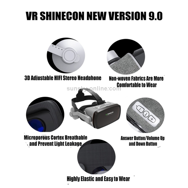 VR SHINECON G07E Gafas de video 3D de realidad virtual Adecuado para teléfonos inteligentes de 4.0 a 6.3 pulgadas (Gris) - 5