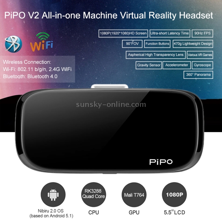 PiPo V2 5.5 inch Nibiru 2.0 RK3288 Quad Core 1.6GHz 2GB+16GB 3D VR Virtual  Reality Headset Mobile Private Cinema Glasses Helmet for Gaming, Movie, ...