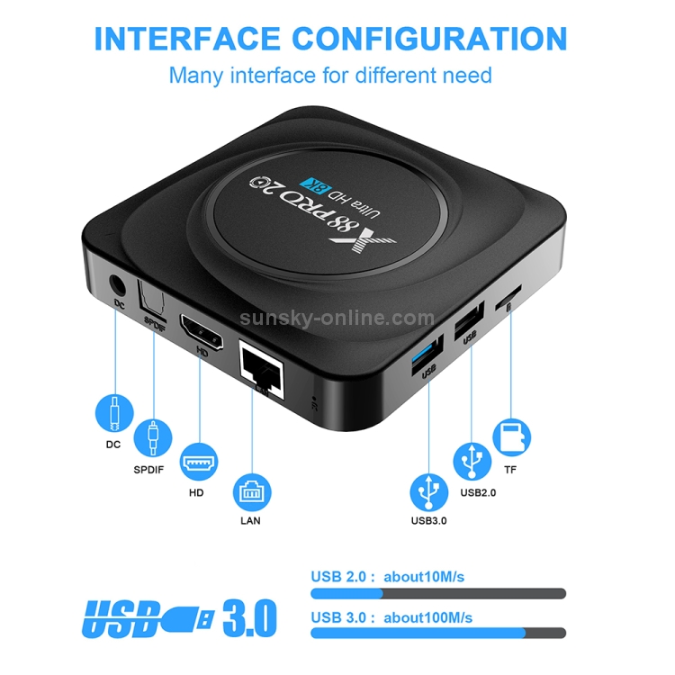 X88 PRO 20 4K Smart TV Box Android 11.0 Media Player con control remoto infrarrojo, RK3566 cuádruple 64bit Cortex-A55 hasta 1.8GHz, RAM: 4GB, ROM: 32GB, WIFI de la banda dual de soporte, Bluetooth, Ethernet, Tapón de EE. UU. - B10
