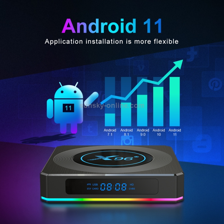 X96 X4 8K Smart TV Caja Android 11.0 Reproductor de medios con control remoto, AMLOGIC S905X4 Brazo de cuádruple Cortex A55, RAM: 4GB, ROM: 64 GB, Soporte 1000m, WiFi de doble banda, Bluetooth, Tapón de EE. UU. - B4